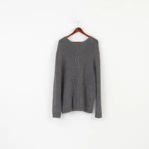 Gant Woman XL Jumper Grey Long Sleeve Cotton Winter Vintage Crew Neck Classic Top