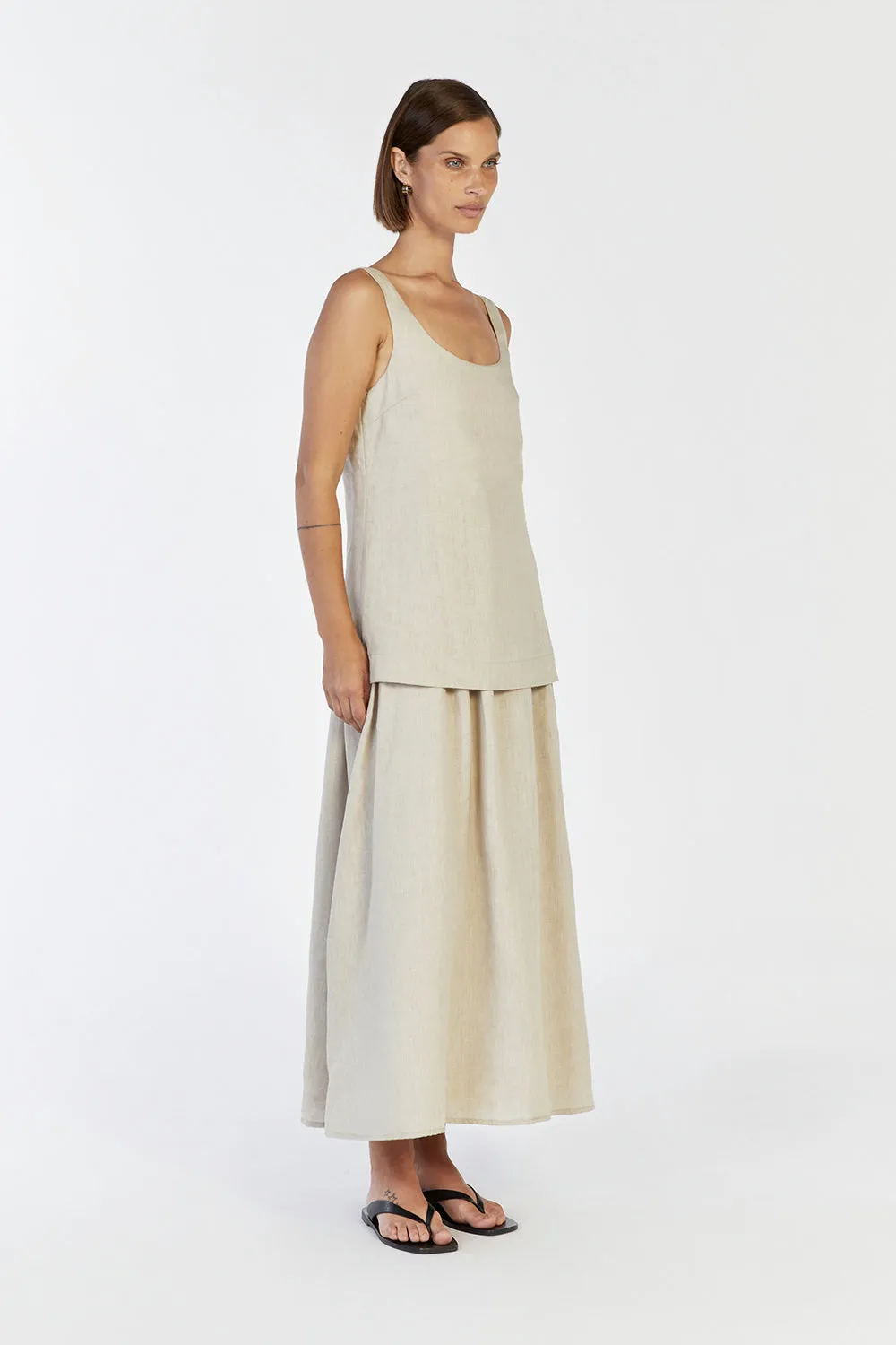GIGI CHALK LINEN MIDI DRESS