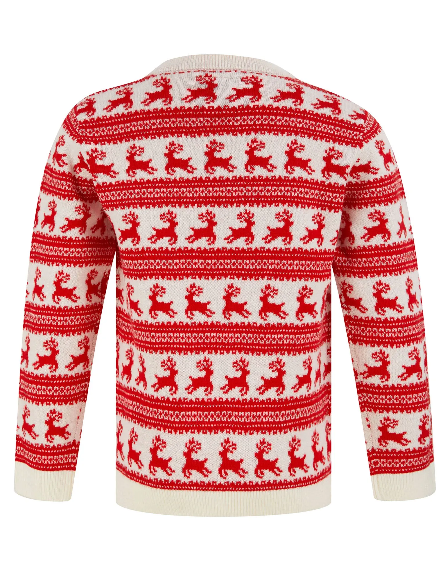 Girl’s Leaping Reindeers Wallpaper Print Novelty Christmas Jumper in Gardenia - Merry Christmas Kids (4-12yrs)