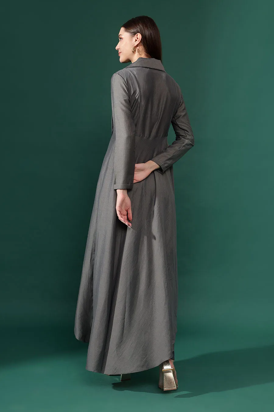 Grey Cotton Silk Embroidered Co-Ord Set