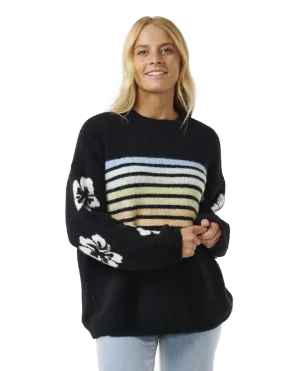 High Tide Hibiscus Stripe Jumper in Black