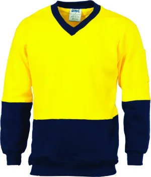 HiVis Two Tone Cotton Fleecy Sweat Long Sleeve V-Neck