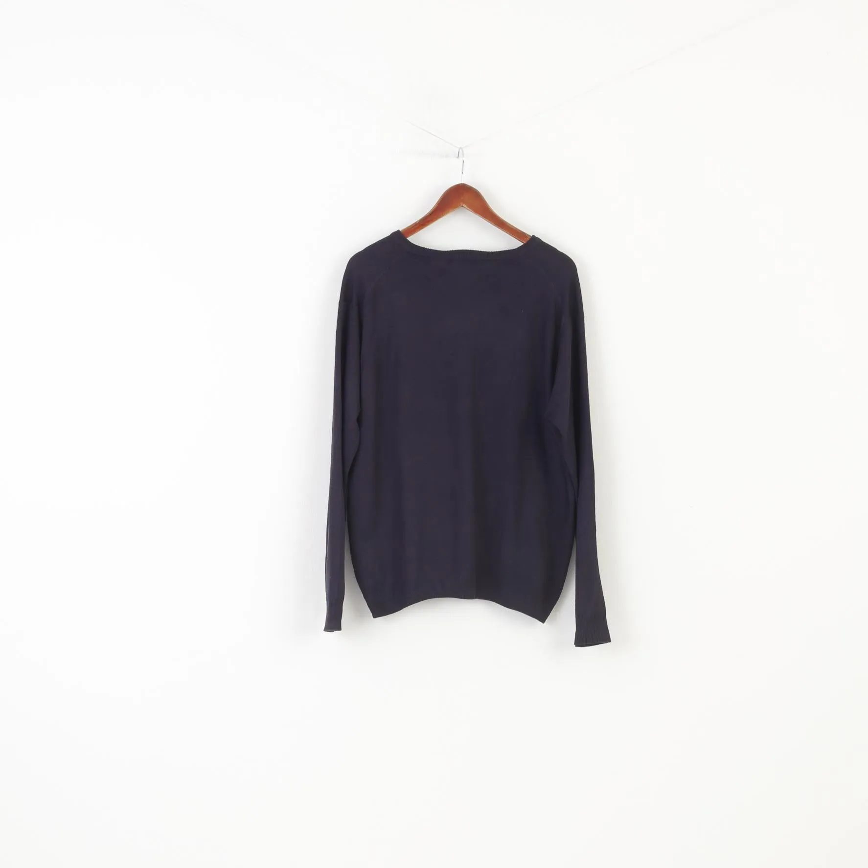 James Pringle Men L Jumper Navy V Neck Acrylic Classic Vintage Top