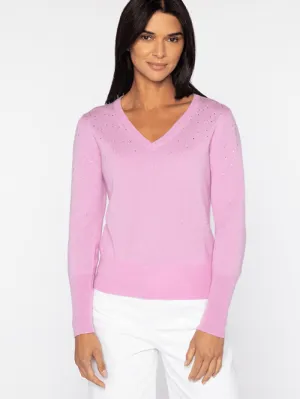 Kinross Cashmere Women's Crystal Vee Jumper In Pink LRSC4-104 Freesia