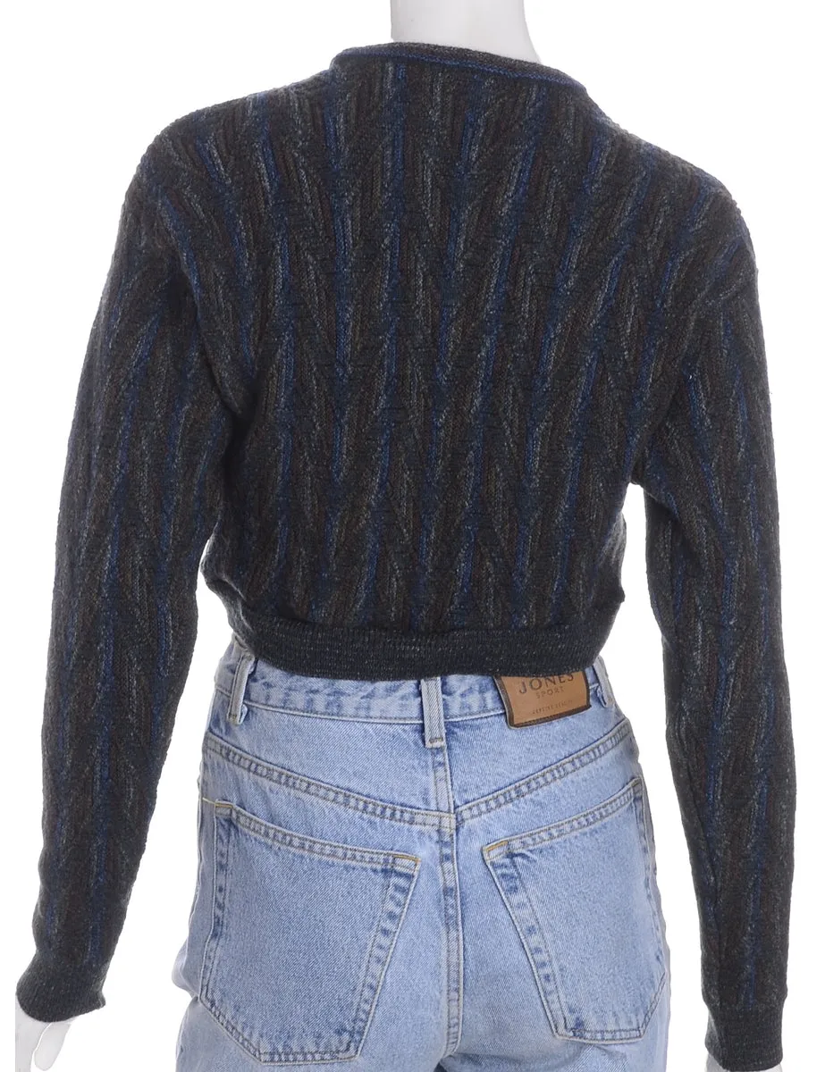 Label Cropped 80s Graphic Pattern Jumper