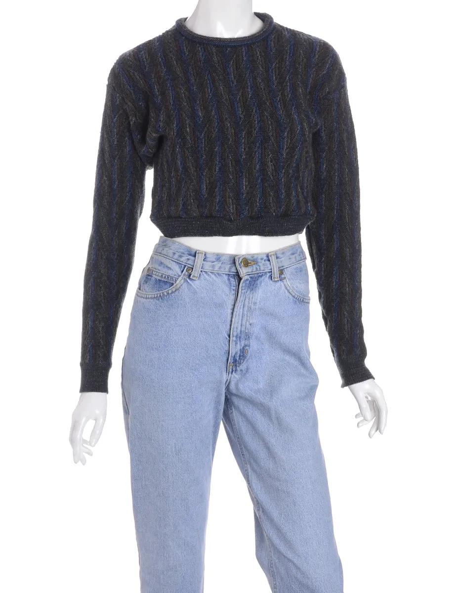 Label Cropped 80s Graphic Pattern Jumper
