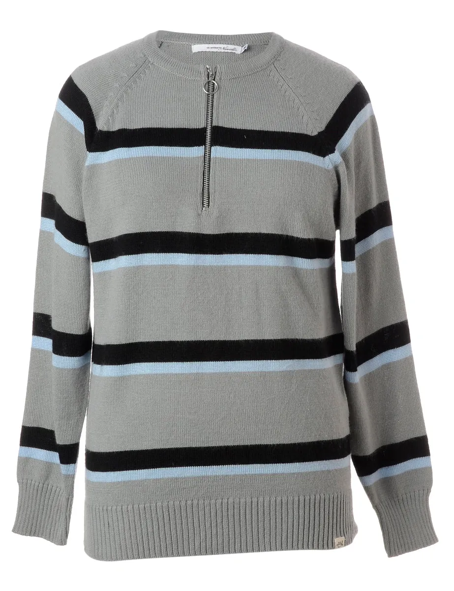 Label Grey Zip Front Knitted Jumper