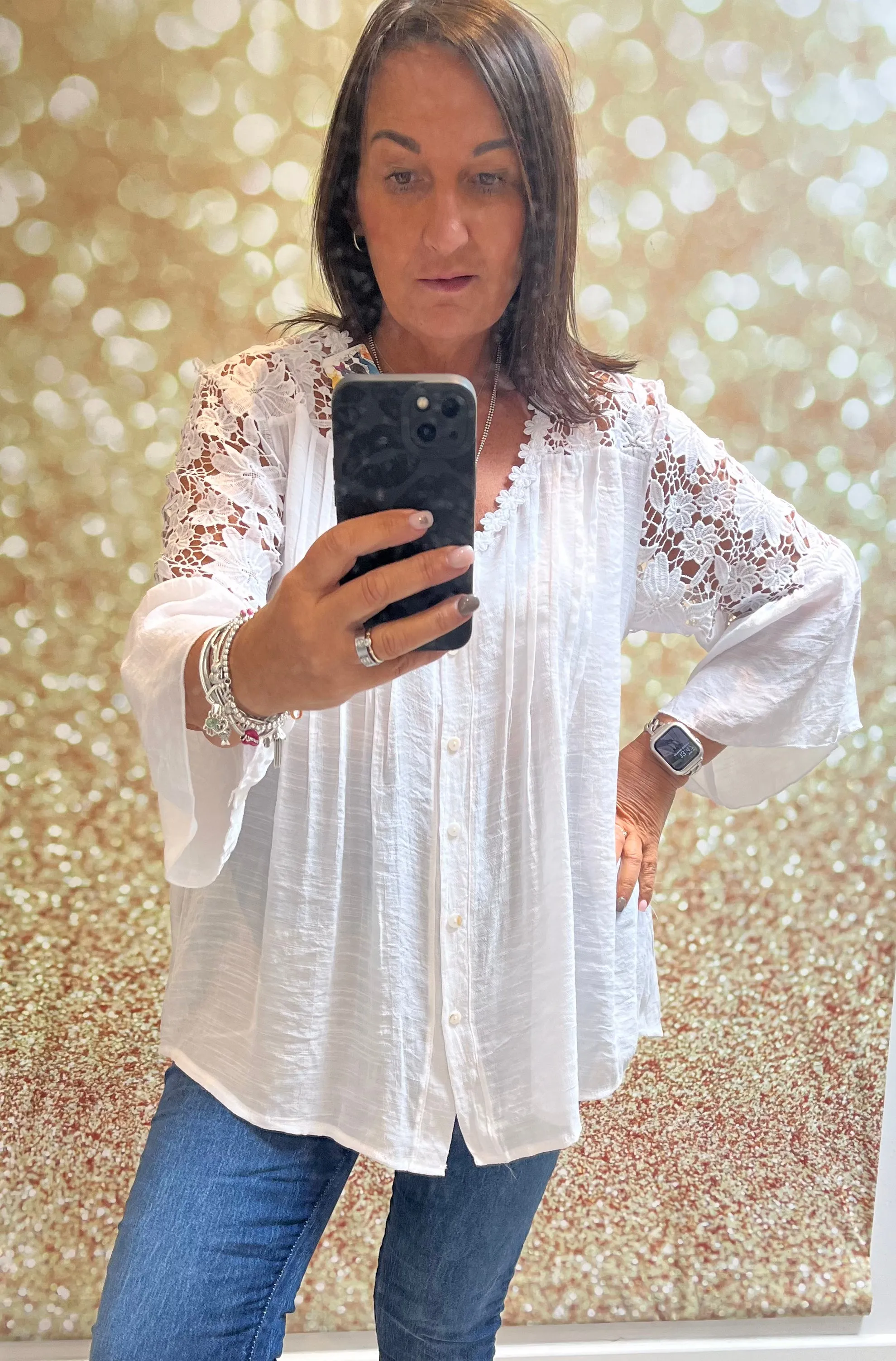 Lace shoulder blouse