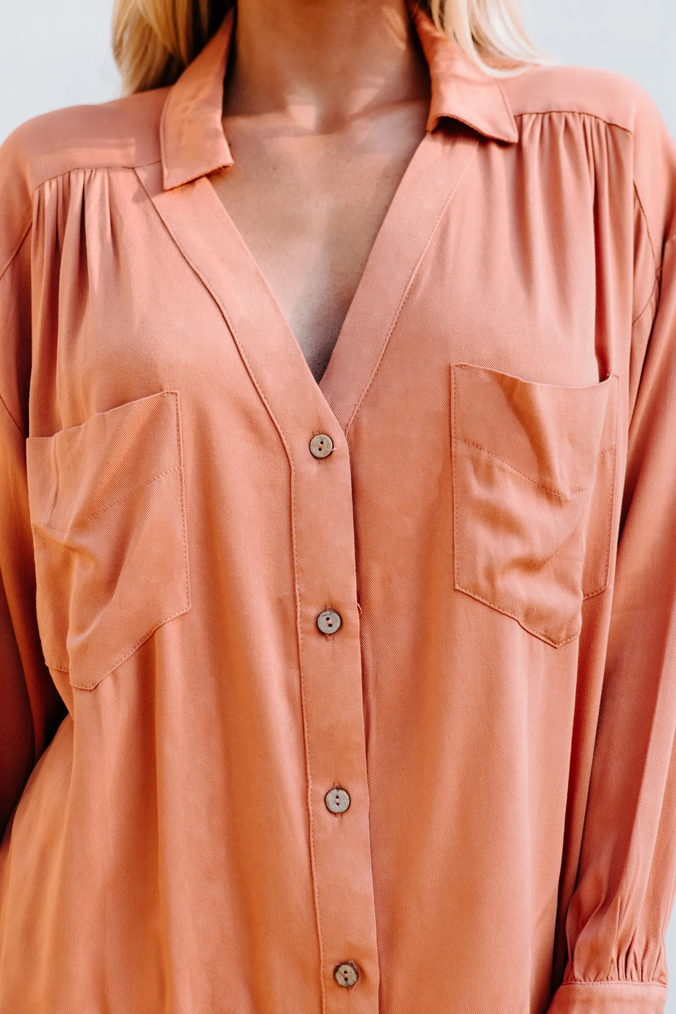 Lake Lover Long Sleeve Button Down Tunic Dress (Desert Mist)