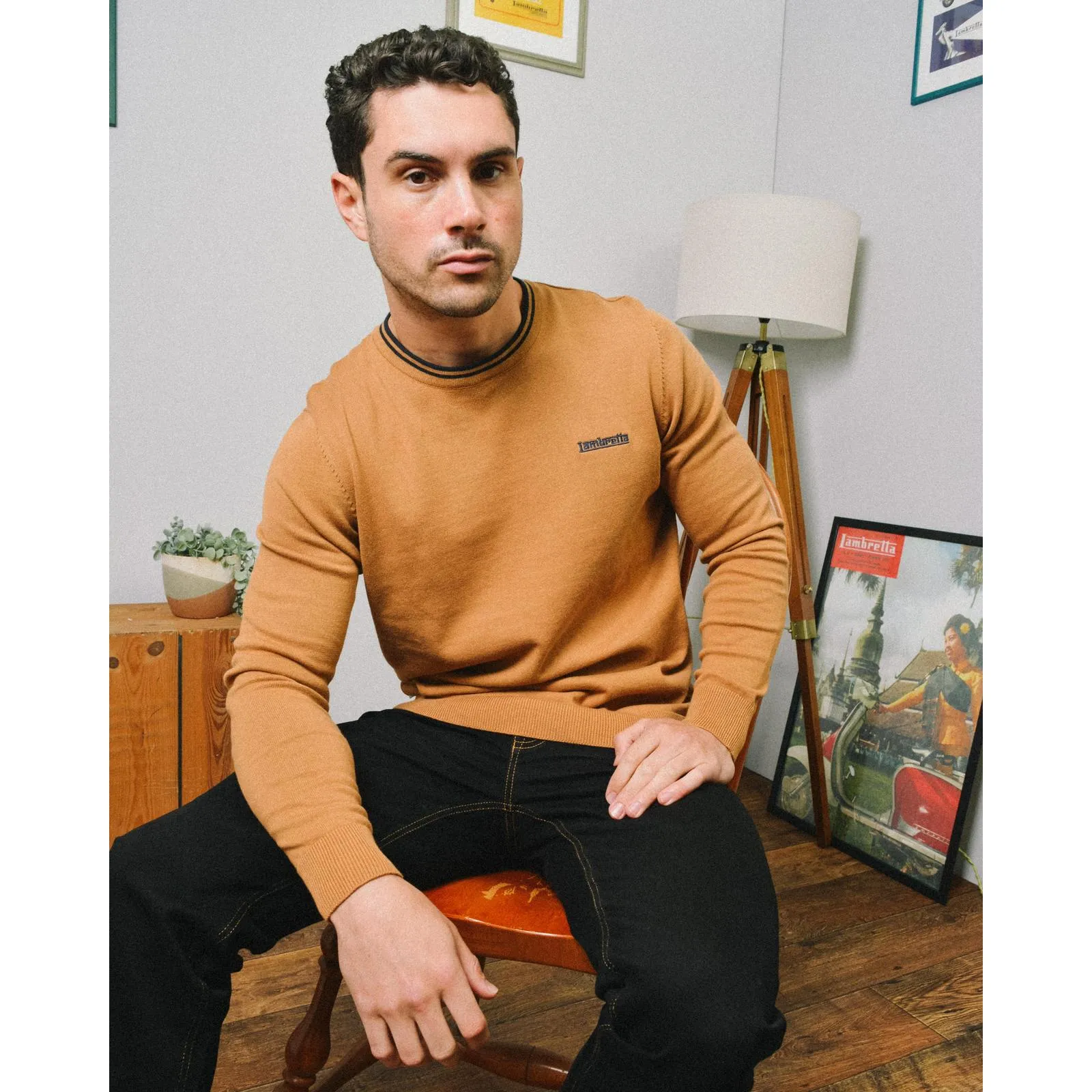 Lambretta Mens Knitted Tipped Long Sleeve Jumper