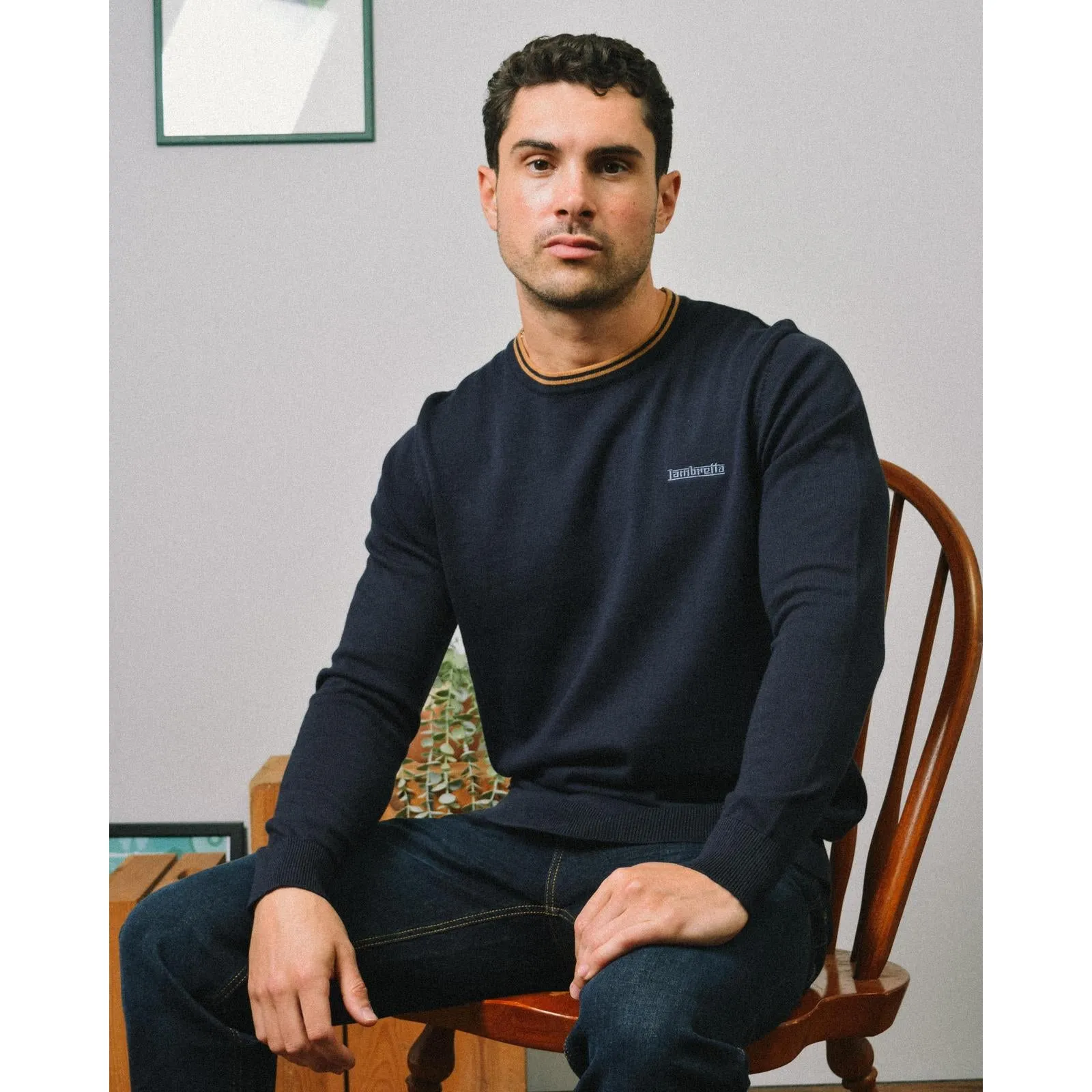 Lambretta Mens Knitted Tipped Long Sleeve Jumper