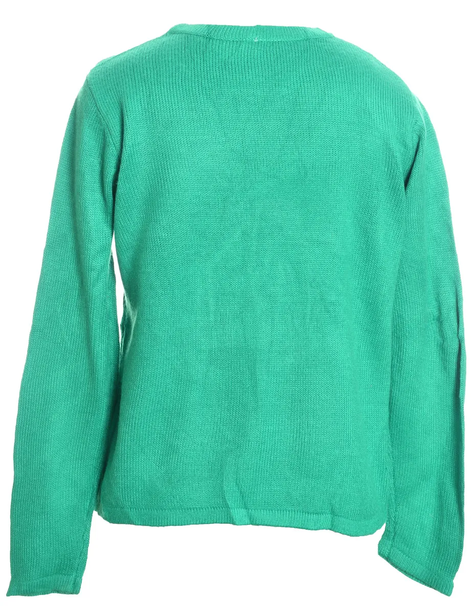 Light Green Knit Gingerbread Design Christmas Jumper - M