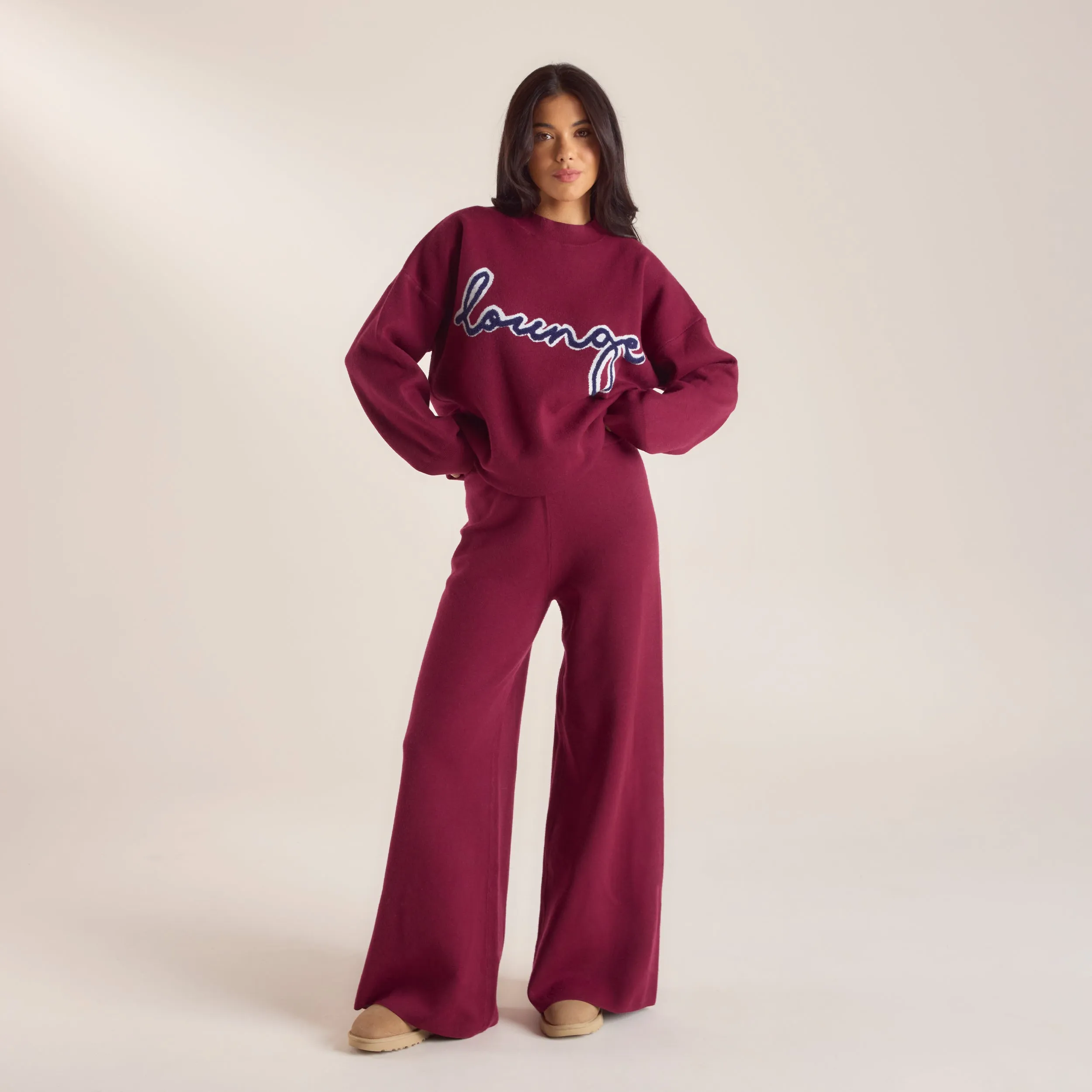 Logo Knitted Crew Neck Jumper - Burgundy