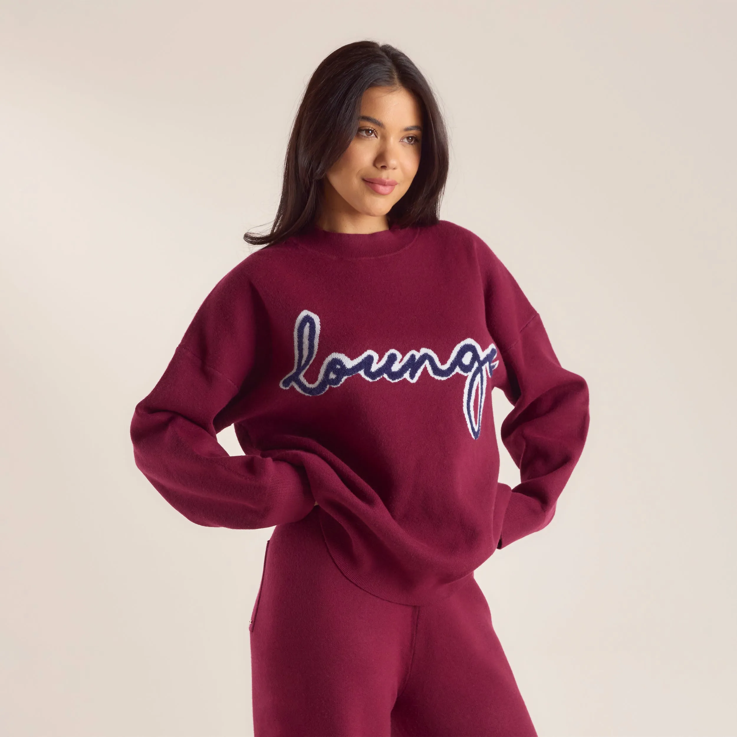 Logo Knitted Crew Neck Jumper - Burgundy