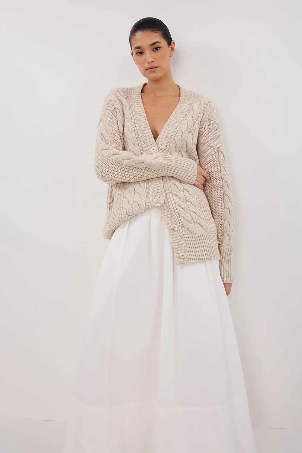 MARA CHALK CABLE KNIT CARDIGAN