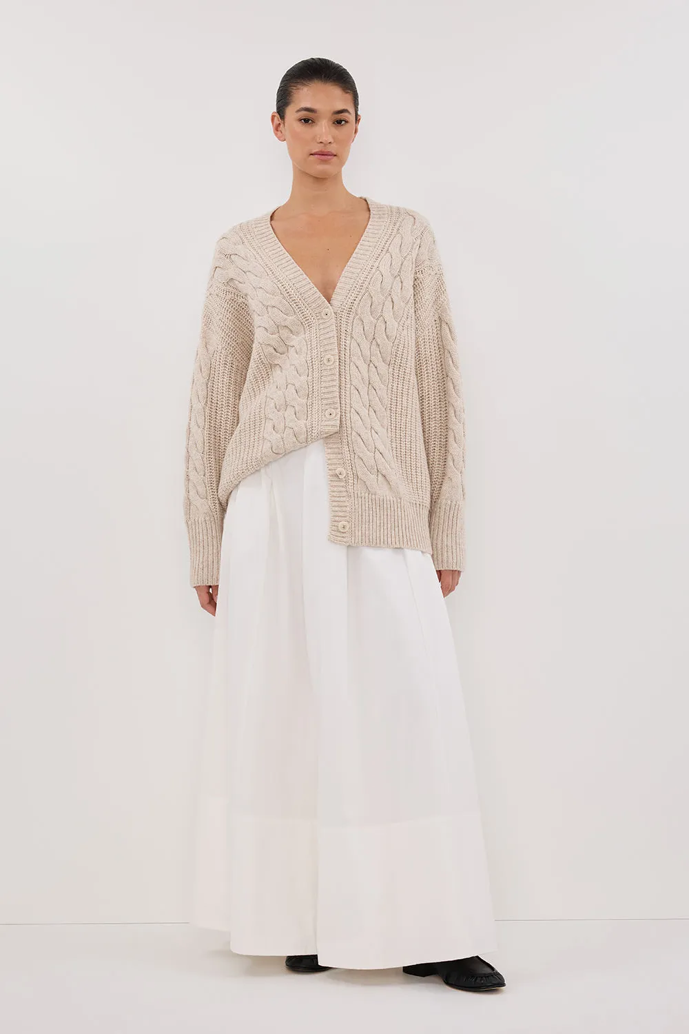 MARA CHALK CABLE KNIT CARDIGAN