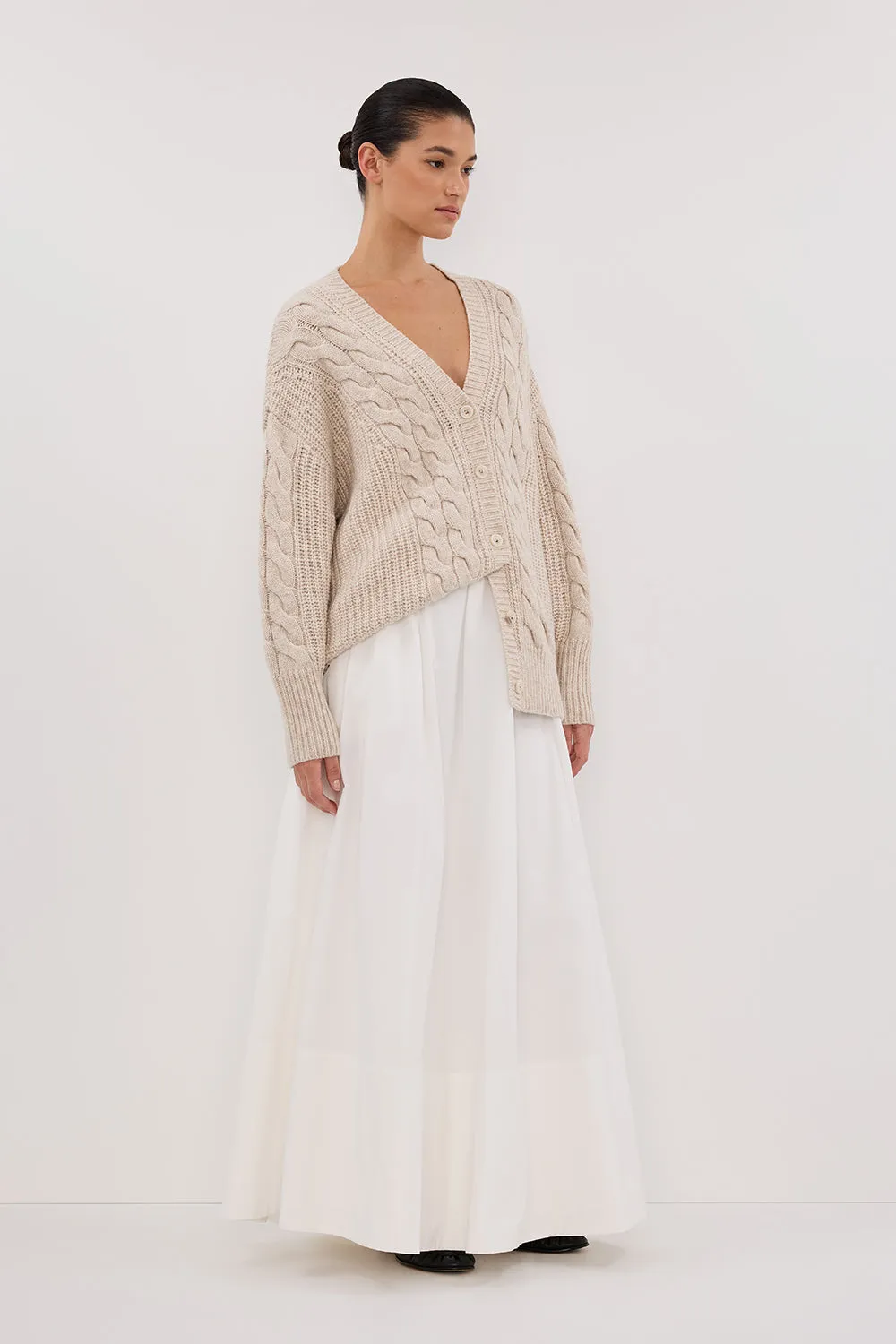 MARA CHALK CABLE KNIT CARDIGAN