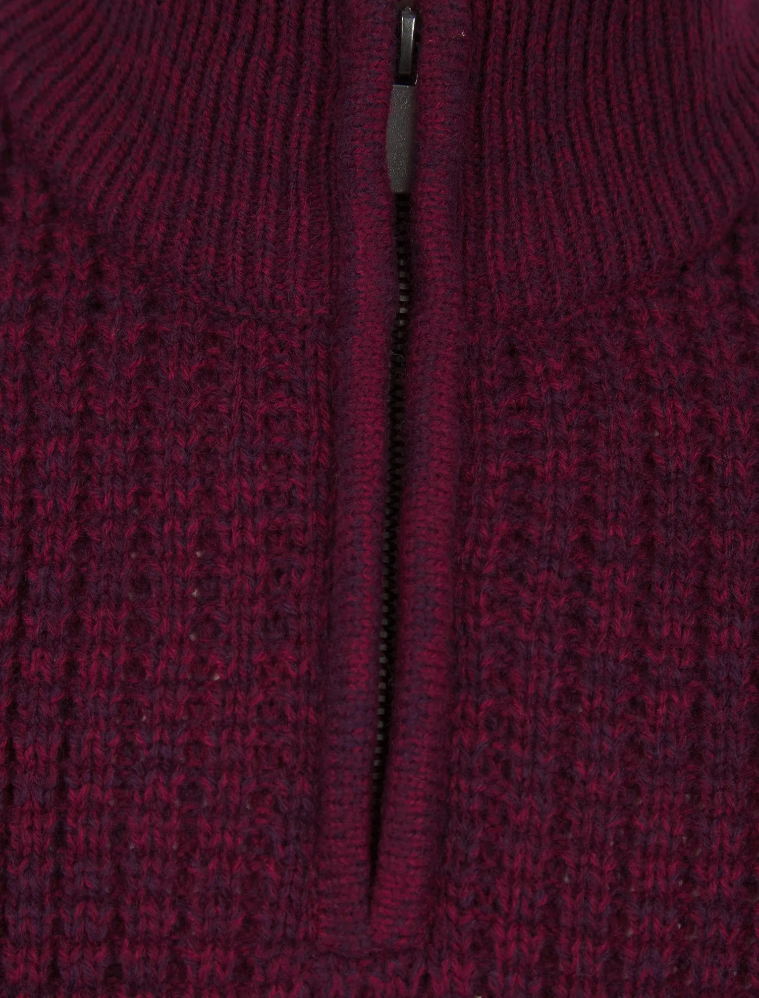 Merson Quarter Zip Funnel Neck Wool Blend Knitted Jumper in Claret / Black Twist - Tokyo Laundry