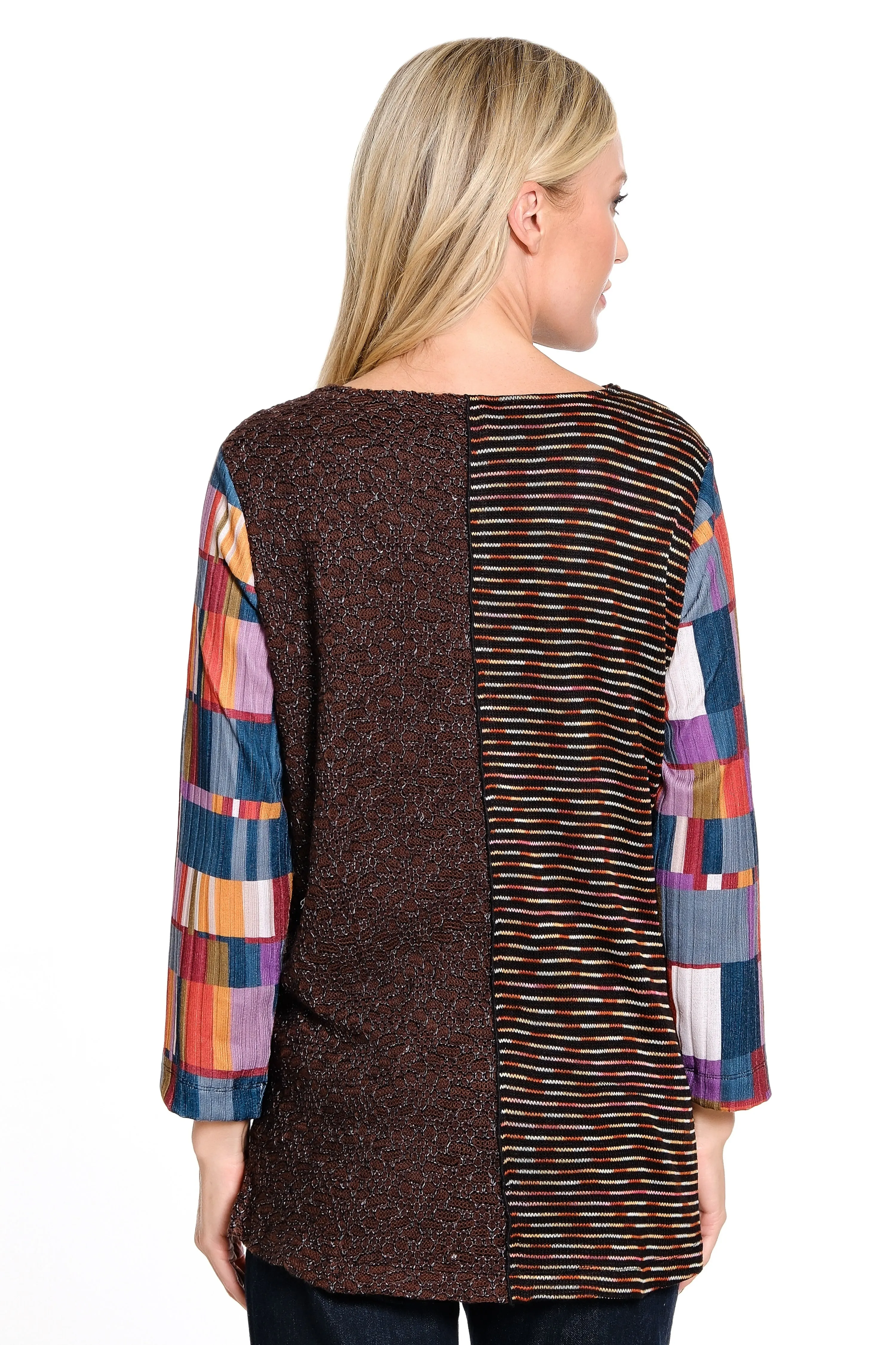 Mixed Media Patch Knit Tunic - Patch Multi