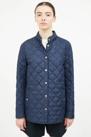 Navy Quilted Button Coat