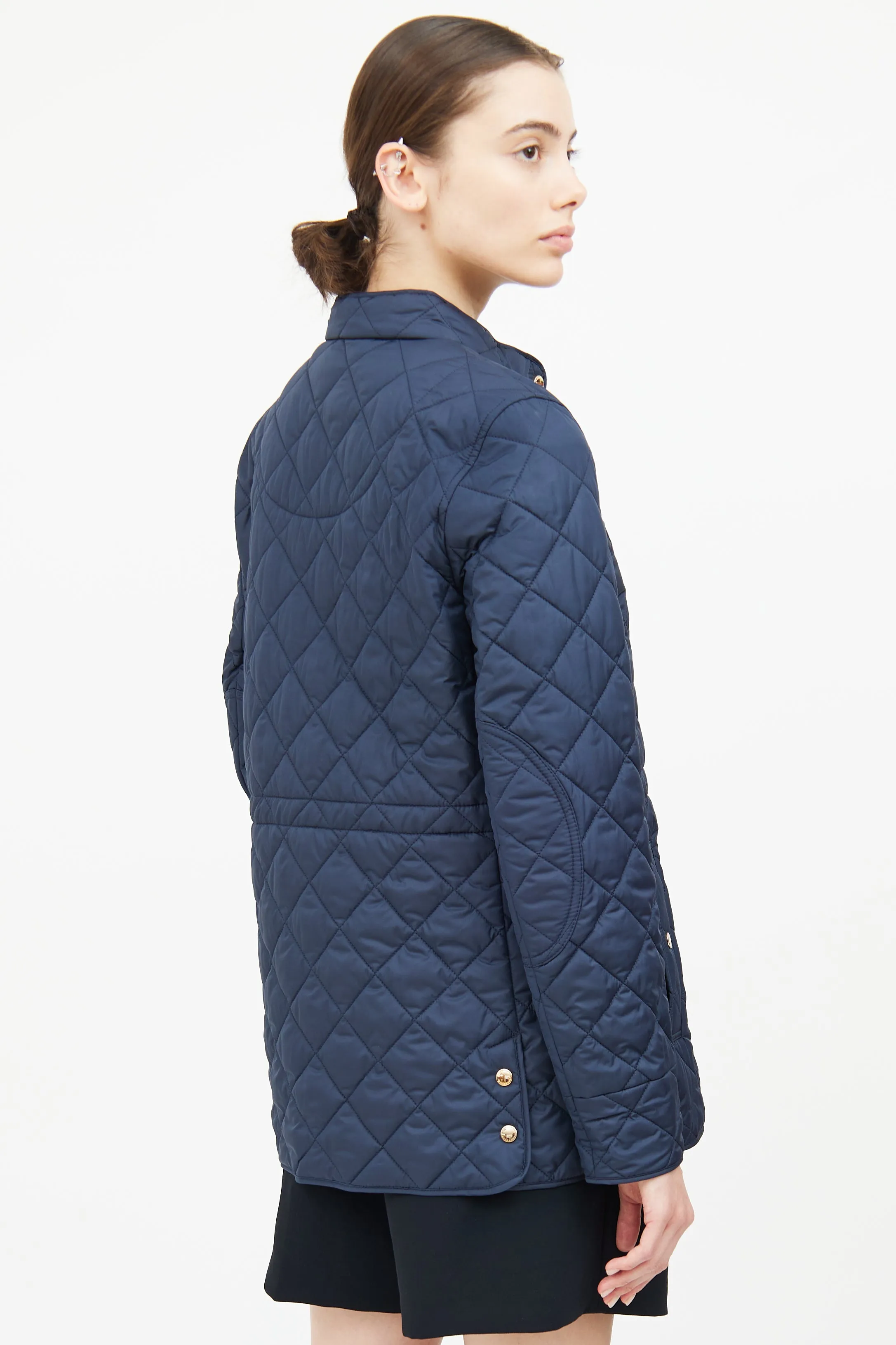 Navy Quilted Button Coat