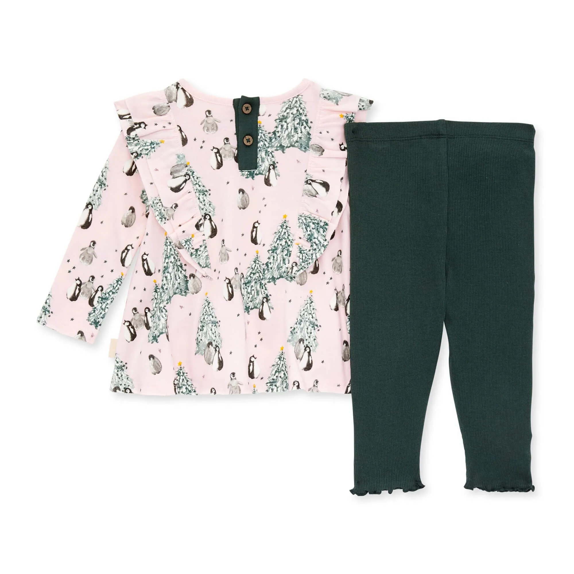 Organic Cotton Tunic & Ribbed Legging Set - Evergreen Penguins - Zucchini