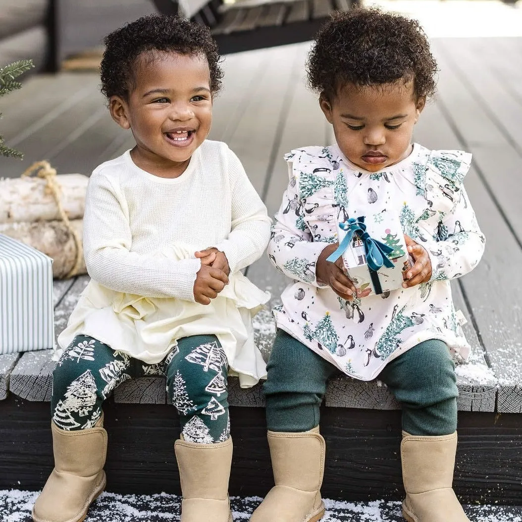 Organic Cotton Tunic & Ribbed Legging Set - Evergreen Penguins - Zucchini
