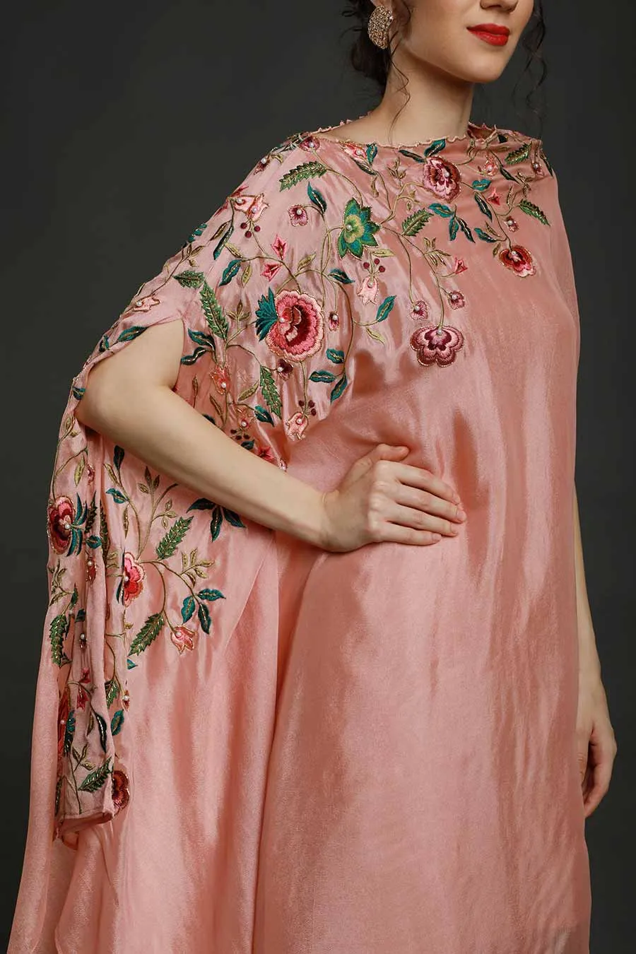 Peach Half-n-Half Kaftan Tunic & Pants Set