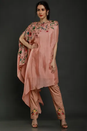 Peach Half-n-Half Kaftan Tunic & Pants Set