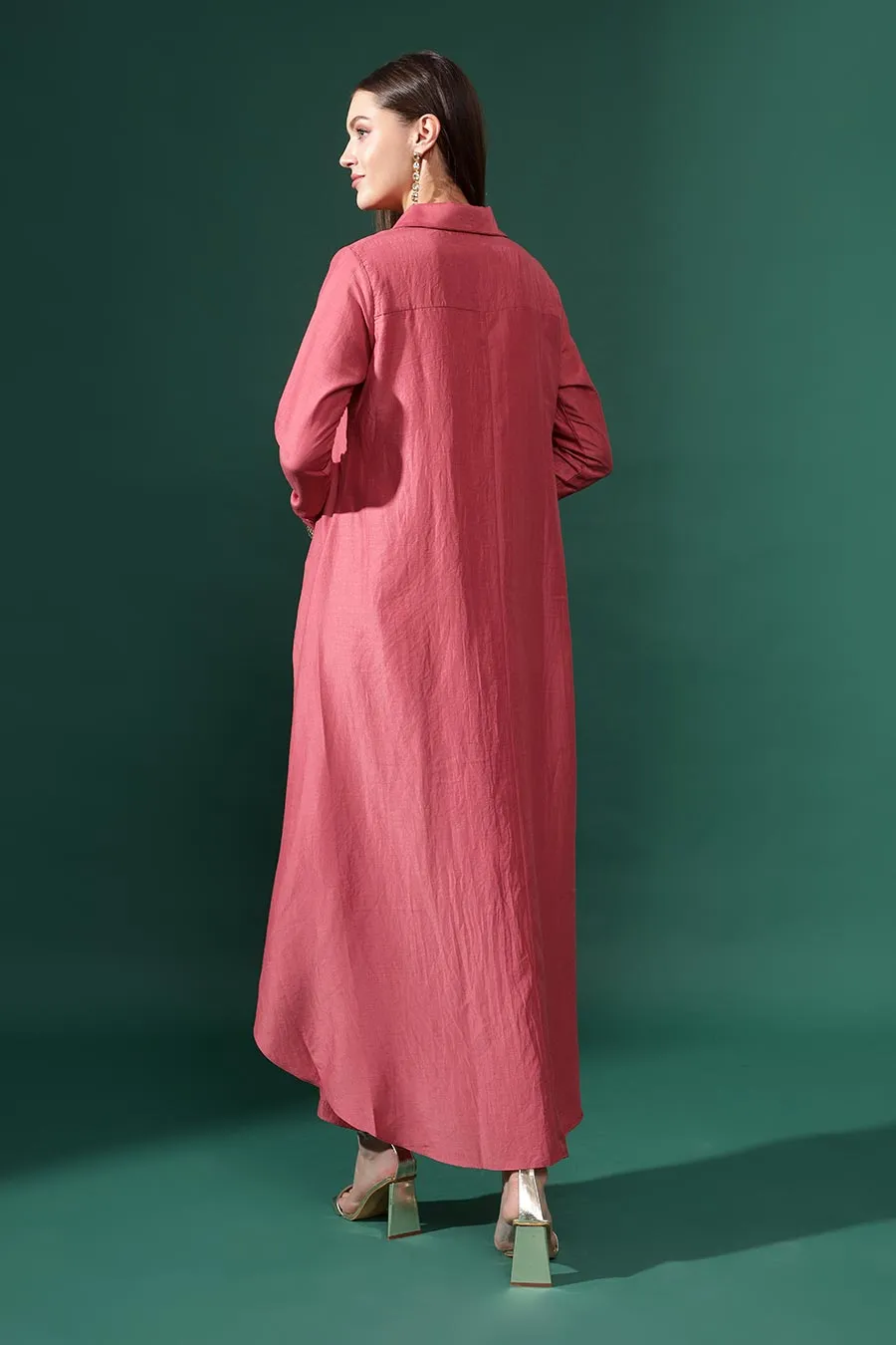 Pink Cotton Silk Cuff Embellished Co-Ord Set