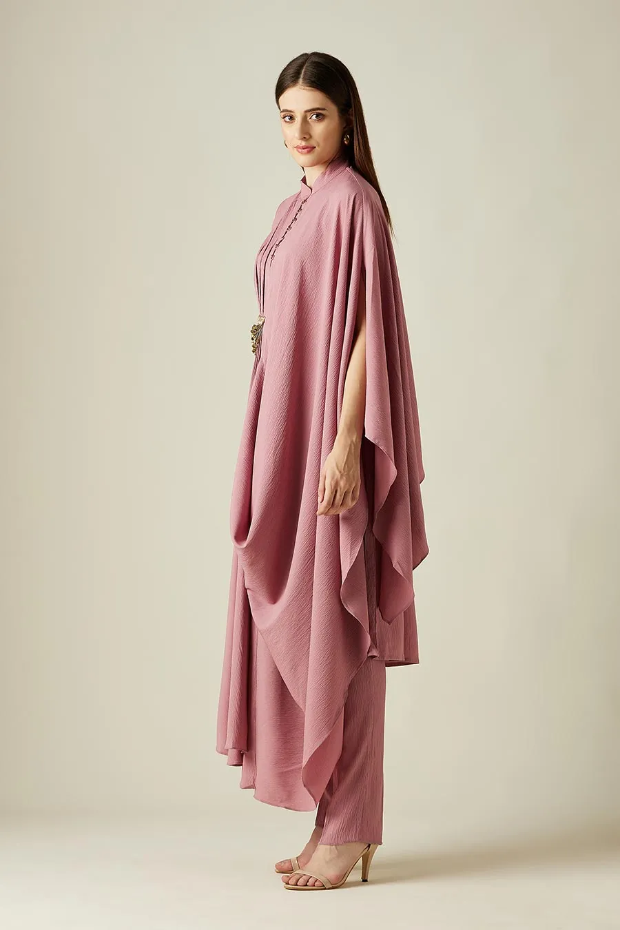 Pink Cowl Drape Tunic Co-Ord Set