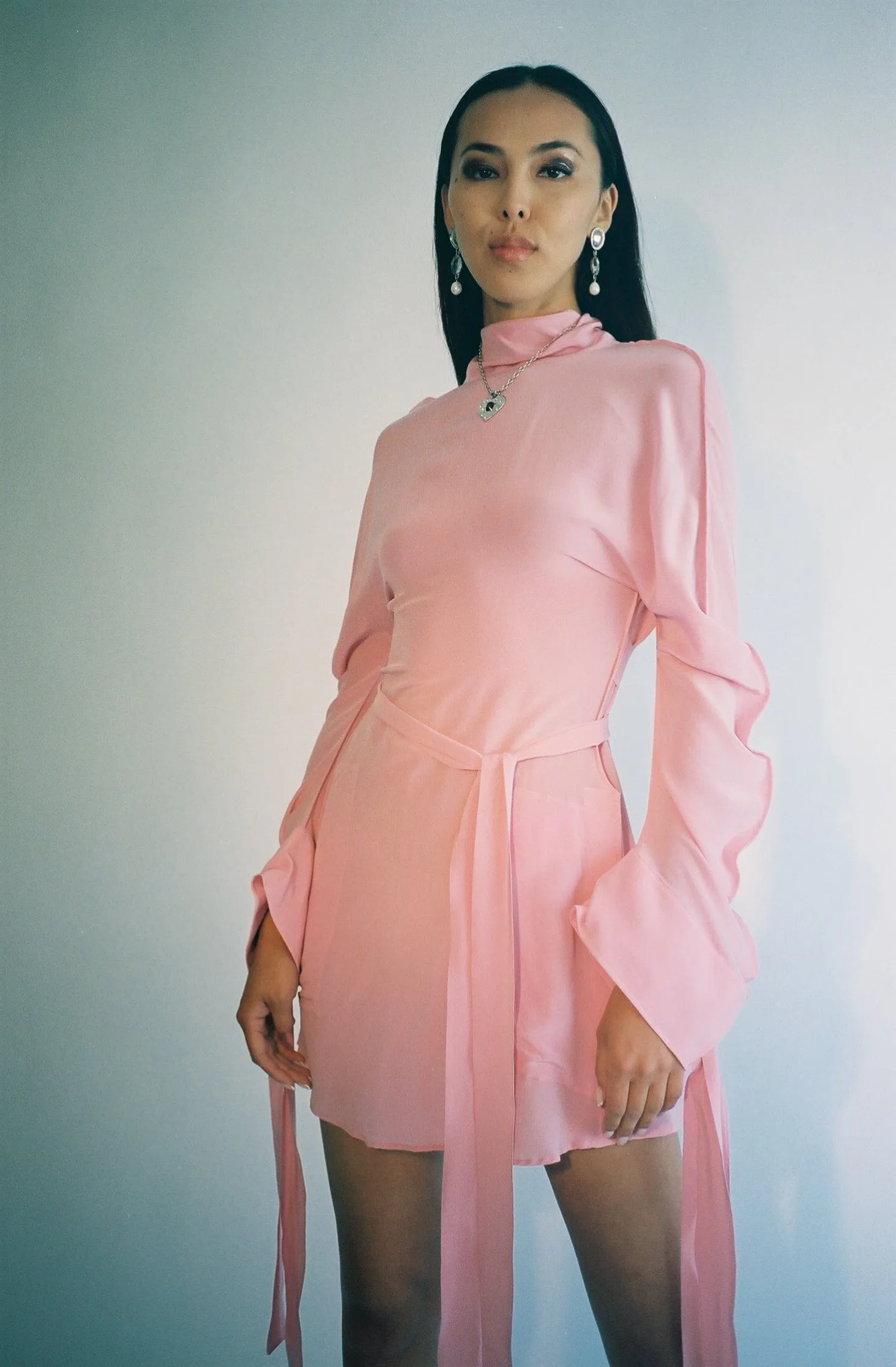 Pink Silk Mini Tie Dress