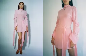Pink Silk Mini Tie Dress