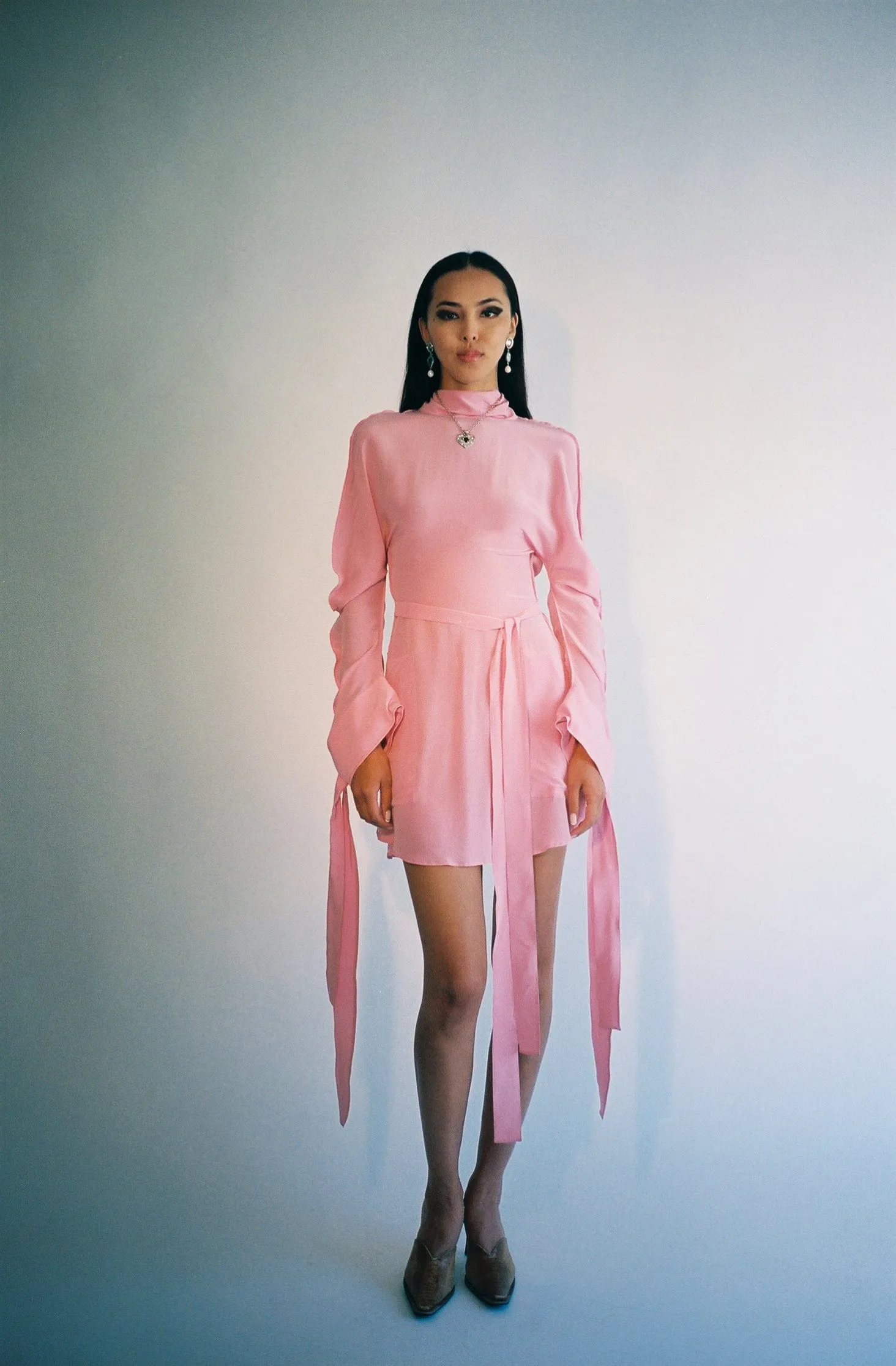 Pink Silk Mini Tie Dress