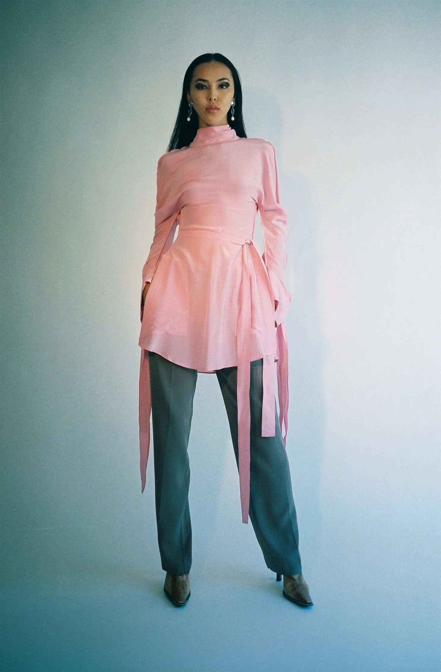 Pink Silk Mini Tie Dress