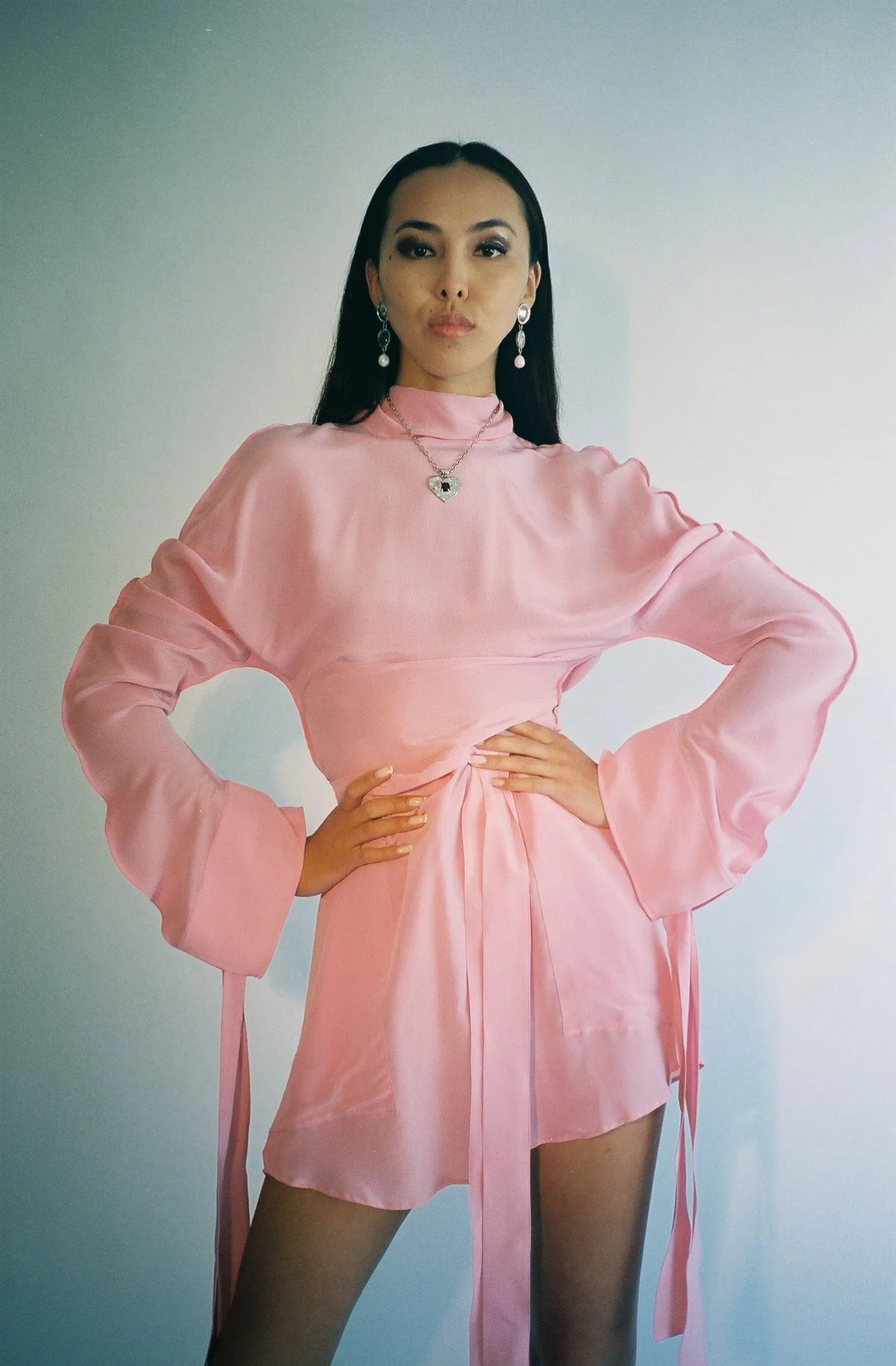 Pink Silk Mini Tie Dress