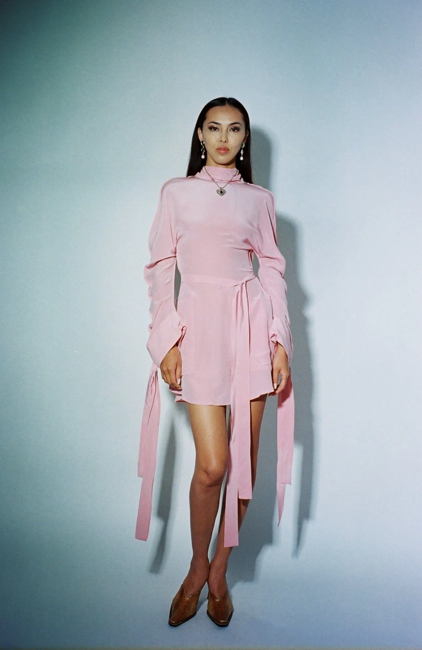 Pink Silk Mini Tie Dress