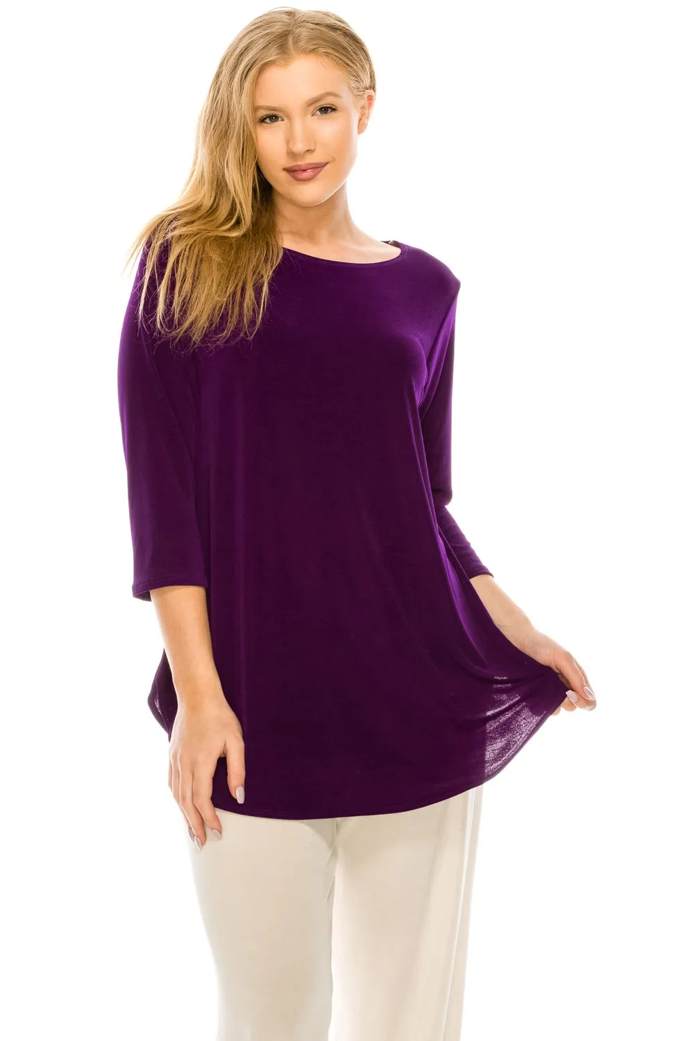 Plus Size  Rounded Bottom Tunic-3046BN-QXS1