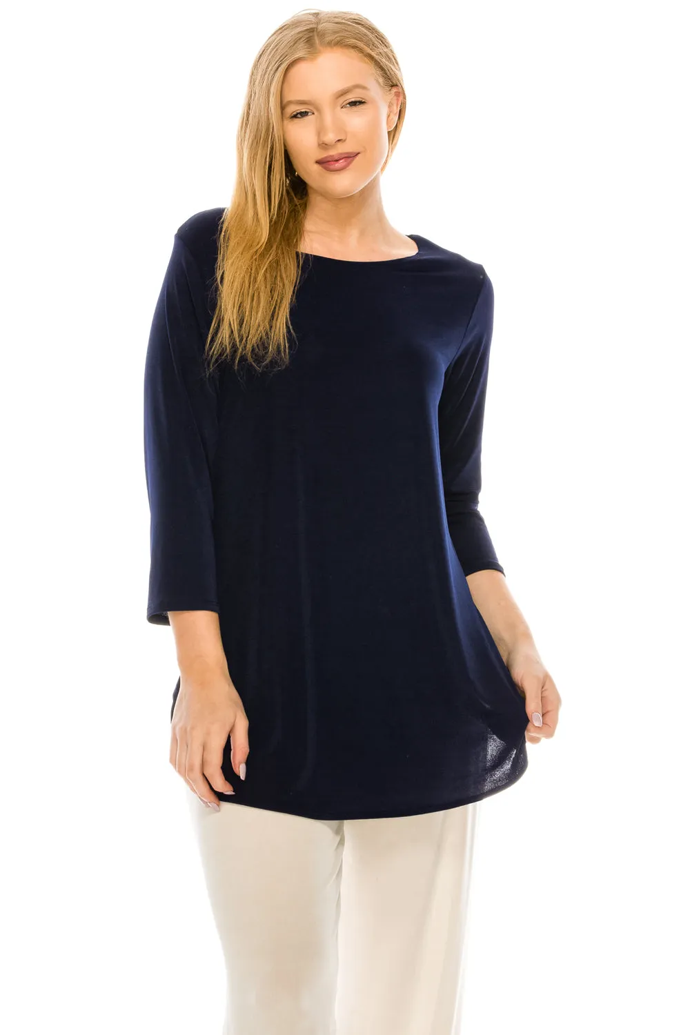 Plus Size  Rounded Bottom Tunic-3046BN-QXS1
