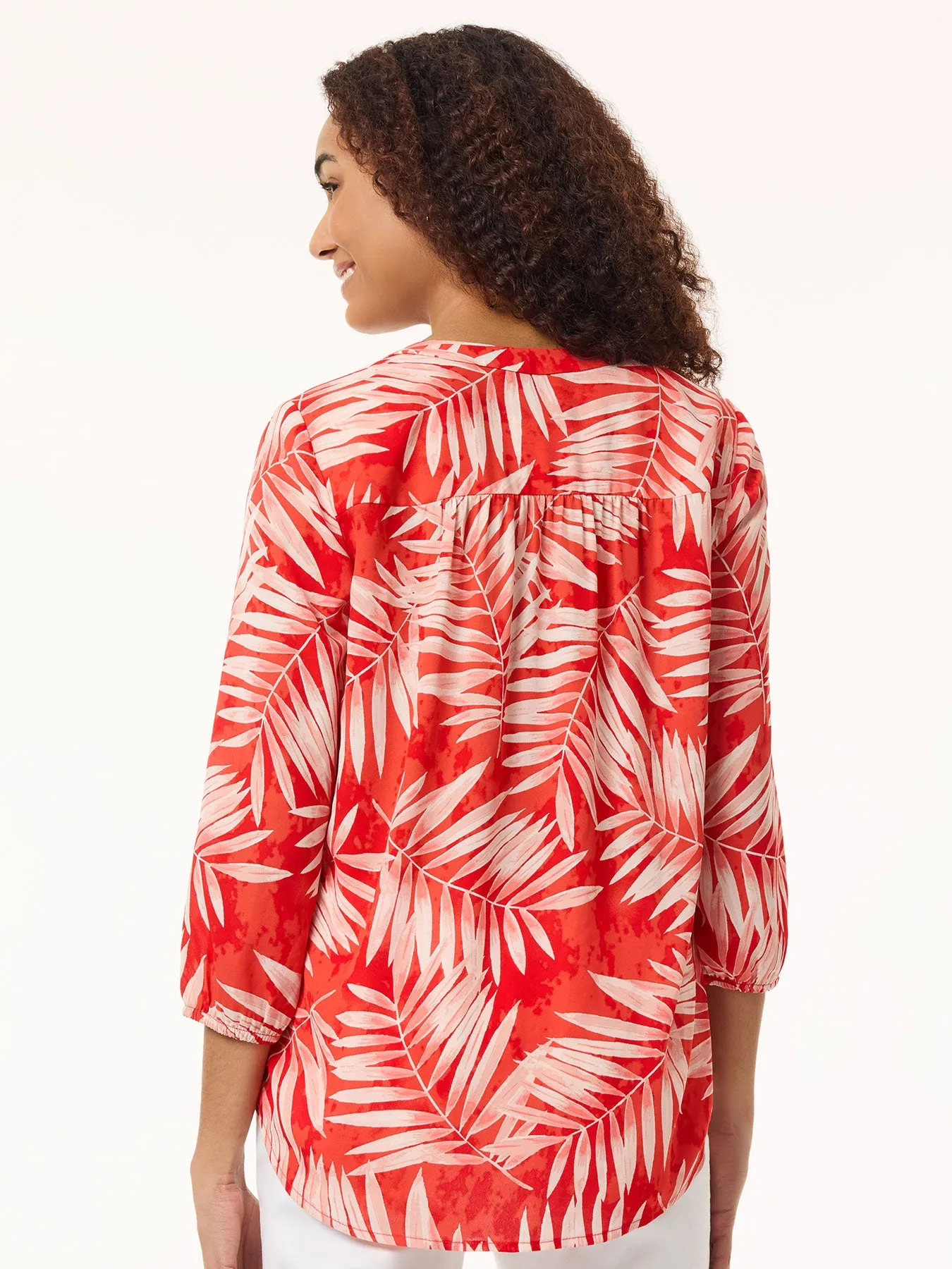 Printed V-Neck Pleated Kelly Blouse, Crepe De Chine