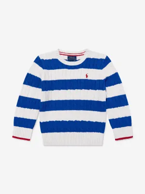 Ralph Lauren Boys Striped Cable Knit Jumper in Blue