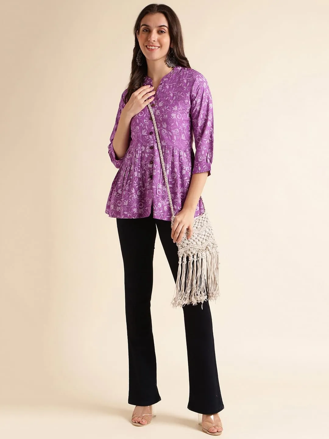 Rayon Floral Printed A-Line Women's Tunic Tops/Short Kurti