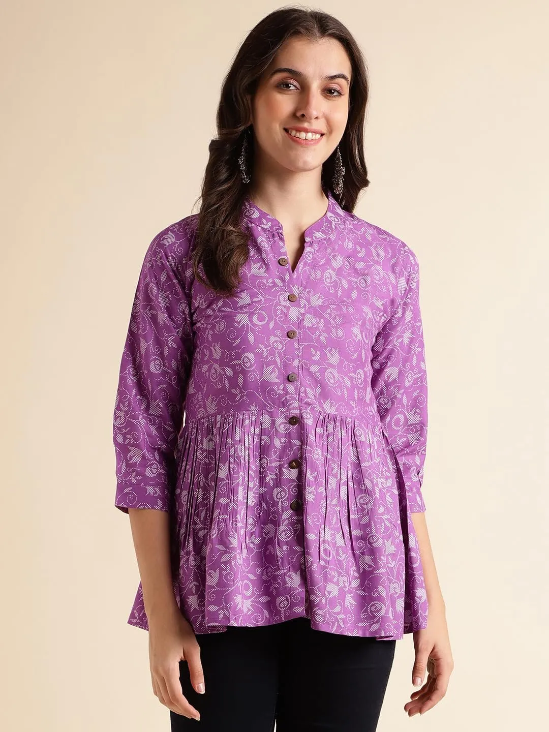 Rayon Floral Printed A-Line Women's Tunic Tops/Short Kurti