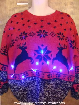 Red Classic Leaping Reindeer Light Up Ugly Xmas Sweater