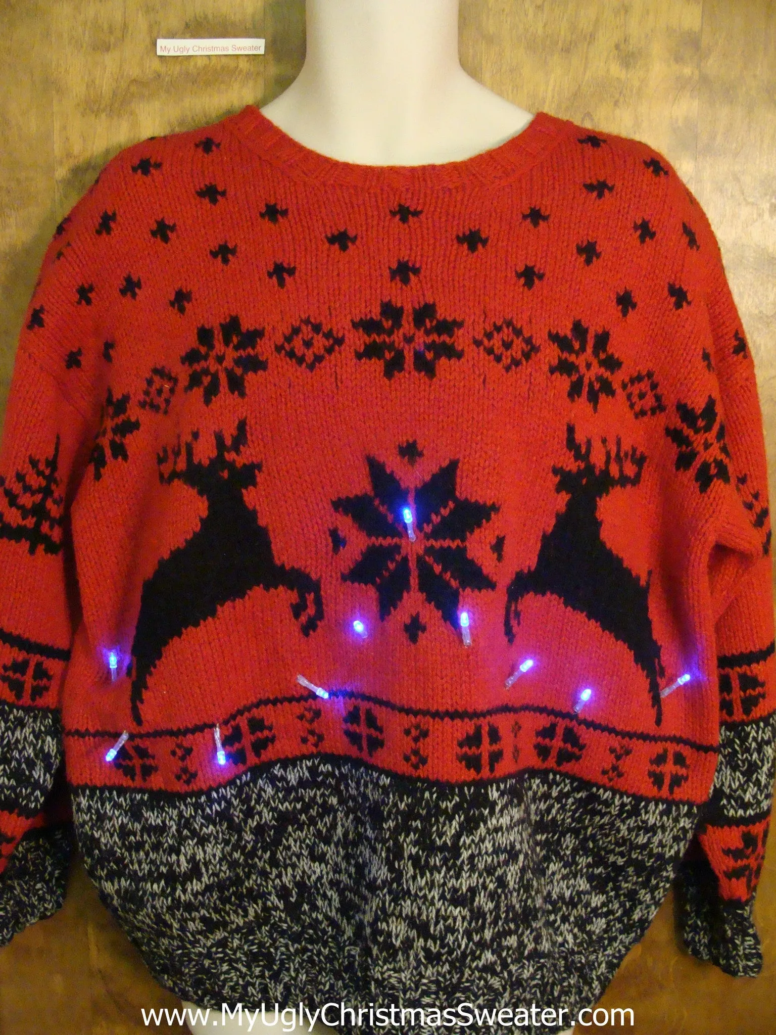 Red Classic Leaping Reindeer Light Up Ugly Xmas Sweater
