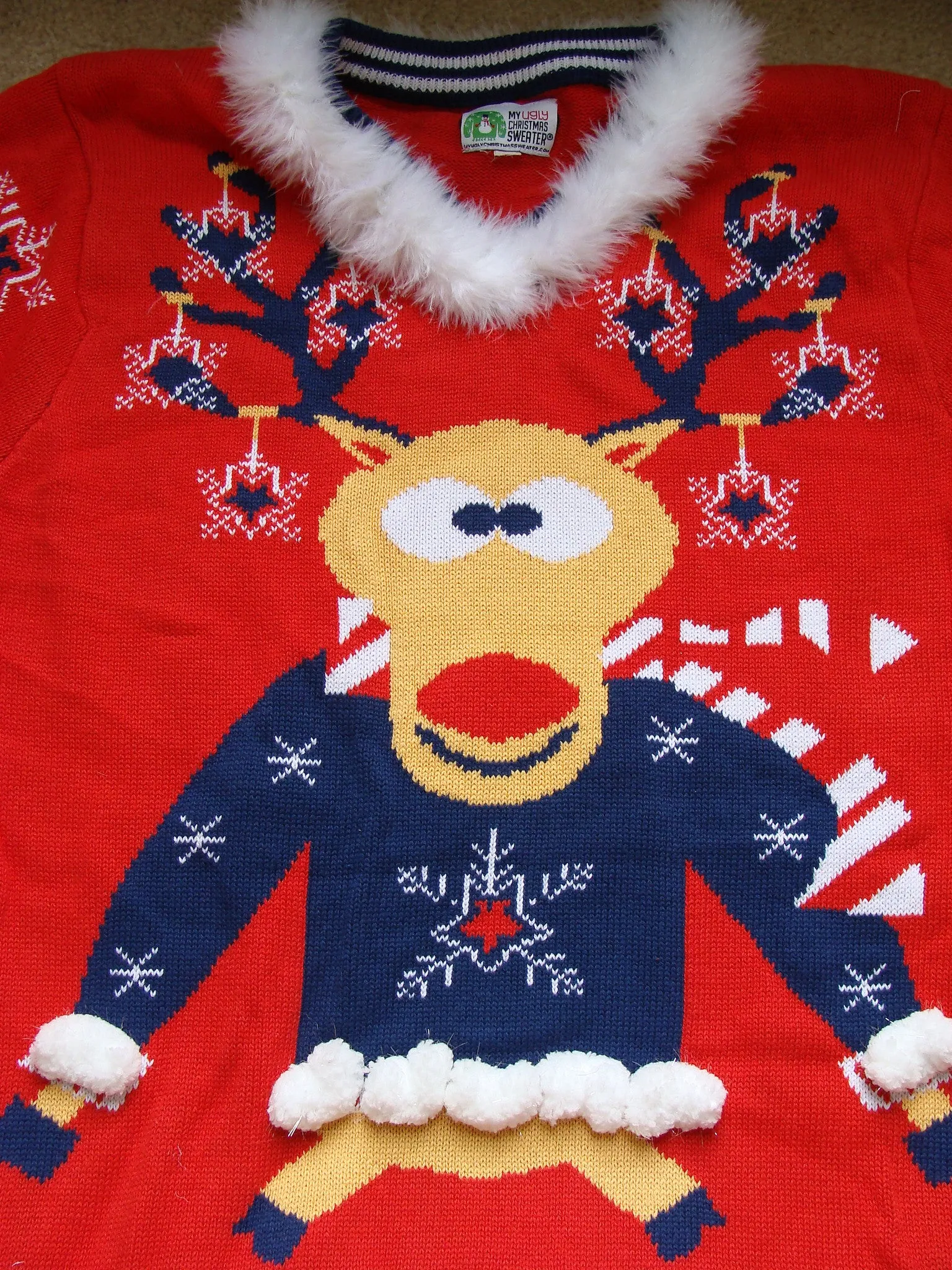 Red Reideer Christmas Sweater with Fringe