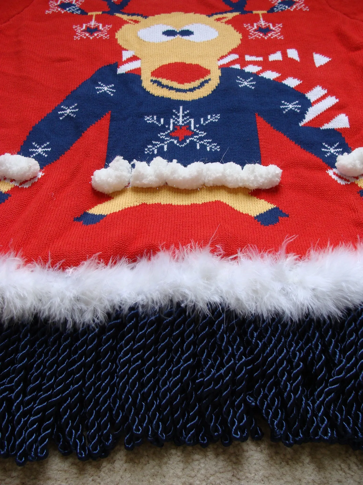 Red Reideer Christmas Sweater with Fringe