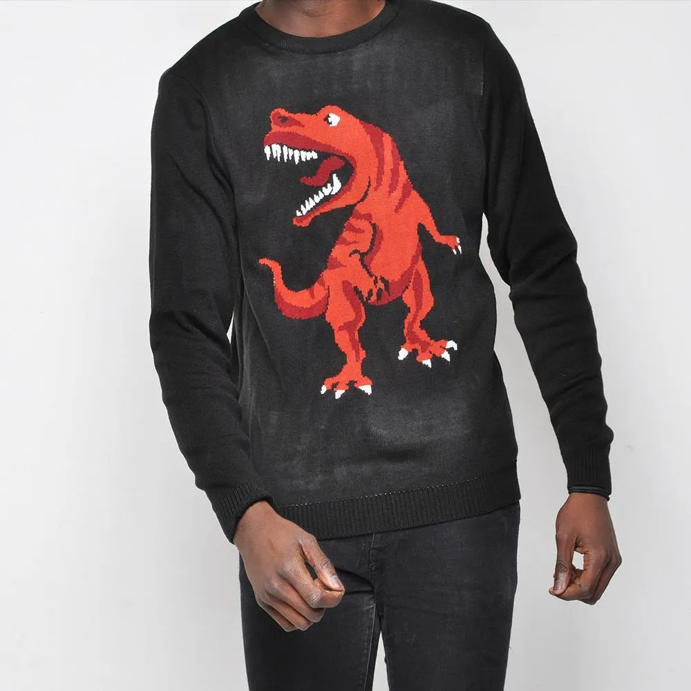 Run & Fly - T Rex - Mens Jumper - Black