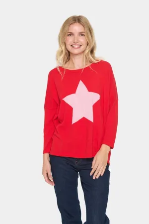 Saint Tropez Star Batwing Jumper Red Pink
