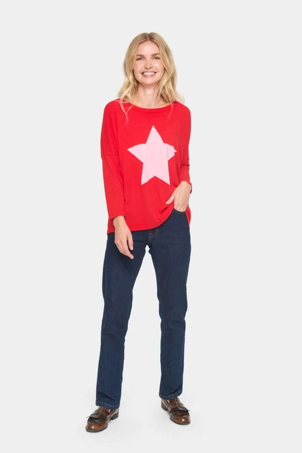 Saint Tropez Star Batwing Jumper Red Pink